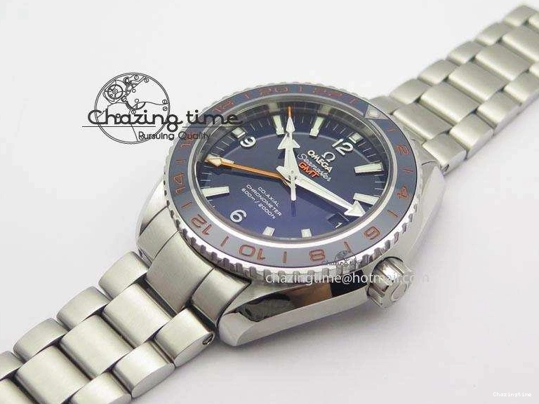 1218 Planet Ocean GMT 43.5mm V6F Goodplanet Orange Marker Blue Dial On SS Bracelet A ModernLook 8215